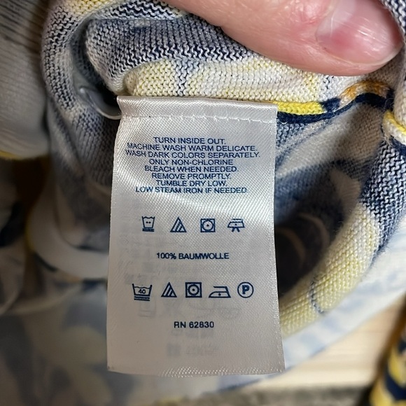 Lands’ End size medium navy with yellow floral button down crewneck cardigan - Picture 6 of 7